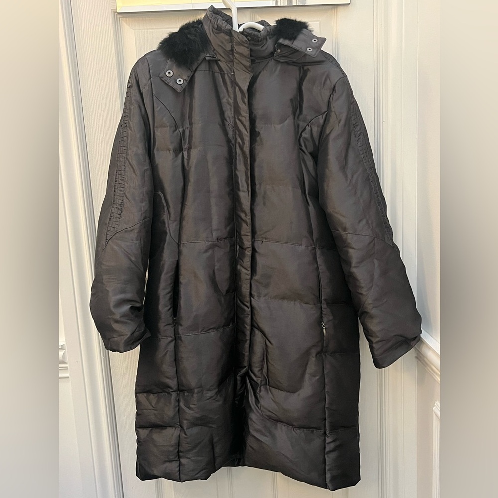 M Collection Dark Puffer Coat with Fur Trim - Picture 2 of 13